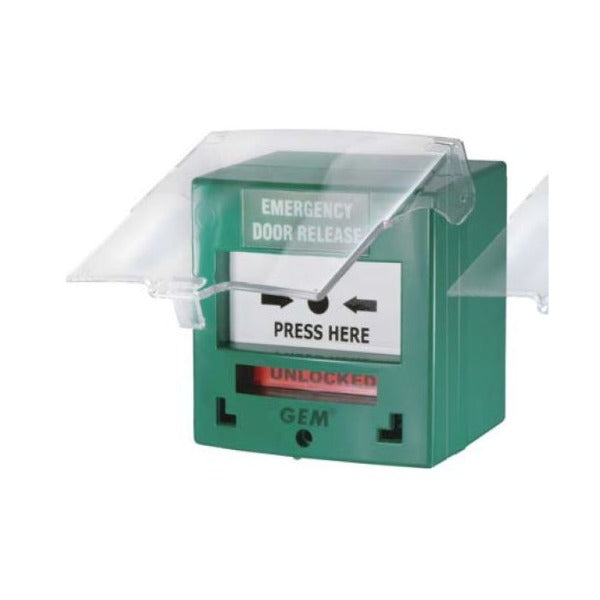 Combined Green Dome Press to Exit Button and Emergency Door Release with  Resettable Plastic Window