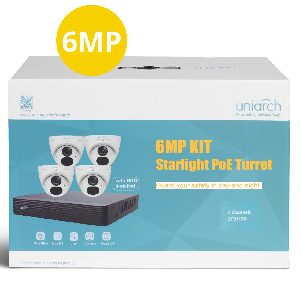 Uniarch 4Ch kit with 4 x 6MP Starlight Turret (in a kit box), Kit-UNA-4062W-CCTV Kit-Uniarch-CTC Security