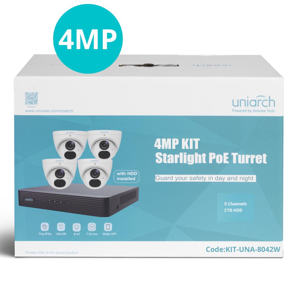 Uniarch 8Ch kit with 4 x 4MP Starlight Turret (in a kit box), Kit-UNA-8042W-CCTV Kit-Uniarch-CTC Security