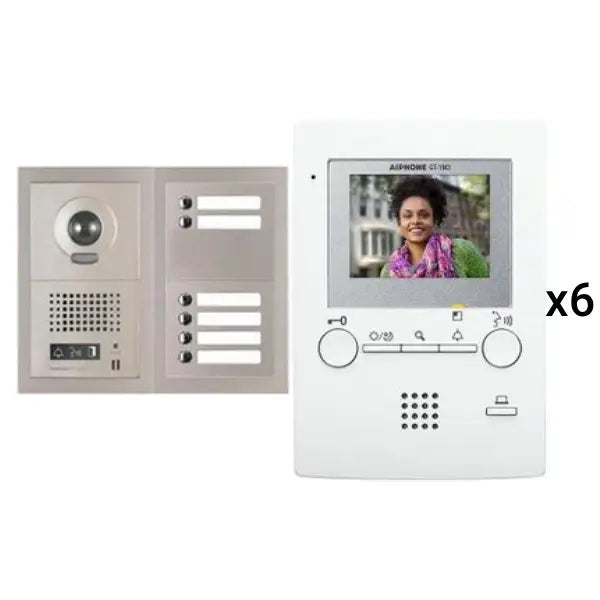 Aiphone GT-6V3 6 Apartment Multi Tenant 3.5" Video Intercom System Set(GT-1M3)