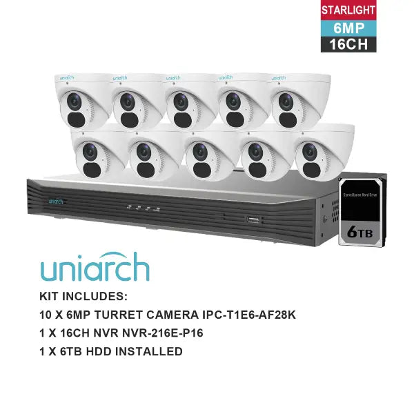 UNIARCH 6MP 16CH KIT WITH 10*TURRET CAMERAS