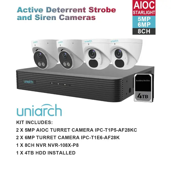 UNIARCH 6MP 8CH KIT WITH 2*AIOC & 2*TURRET CAMERAS