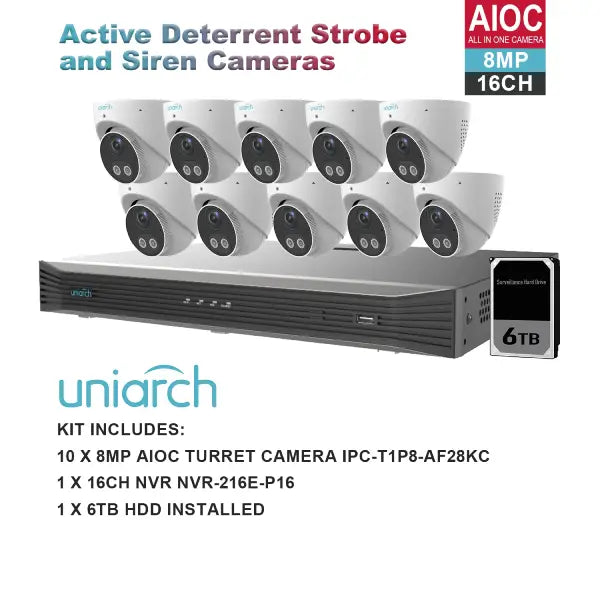 UNIARCH 8MP 16CH AIOC WITH 10*AIOC CAMERAS