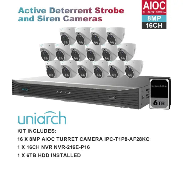 UNIARCH 8MP 16CH AIOC WITH 16*AIOC CAMERAS