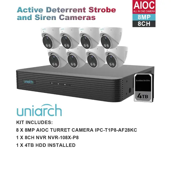 UNIARCH 8MP 8CH AIOC WITH 8*AIOC CAMERAS