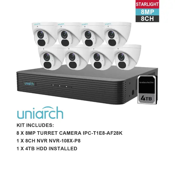 UNIARCH 8MP 8CH KIT WITH 8*TURRET CAMERAS