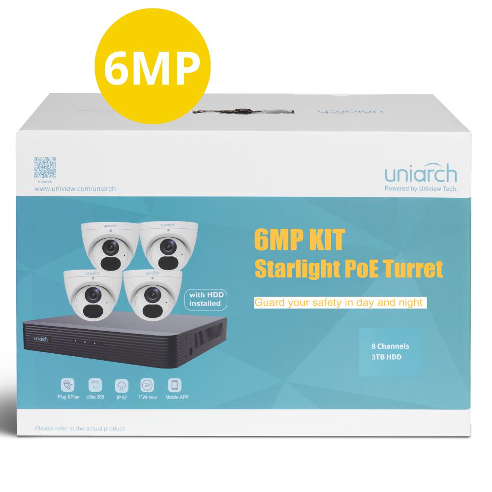 Uniarch 8Ch kit with 4 x 6MP Starlight Turret (in a kit box), Kit-UNA-8063W-CCTV Kit-Uniarch-CTC Security